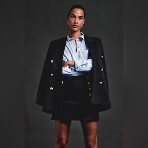 10 Crosby Derek Lam Walter Black Double-Breasted Blazer with Gold Buttons